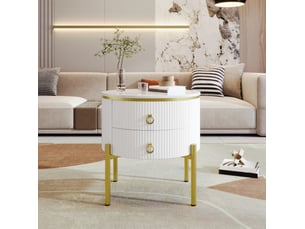 Table basse avec 2 tiroirs et pieds réglables, effet marbre blanc et doré pour salon en mdf 50 × 50 × 51 cm