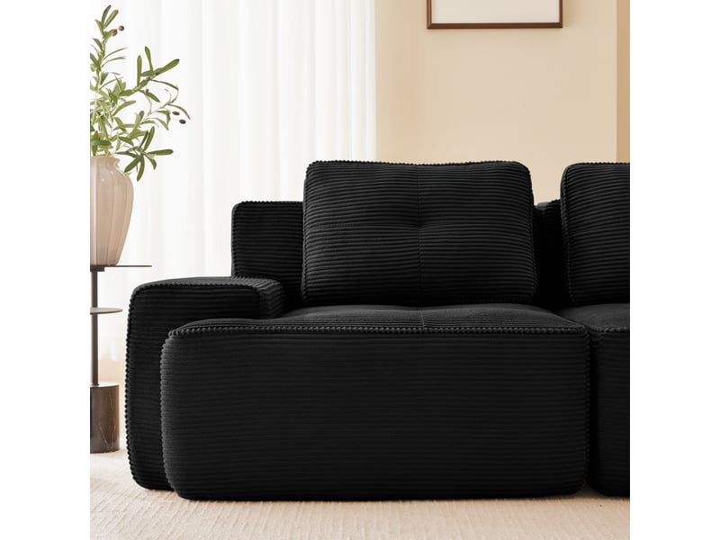  Canapé d’angle modulable profond velours côtelé noir – 206 x 206 x 69 cm Fay Lum - Conforama D