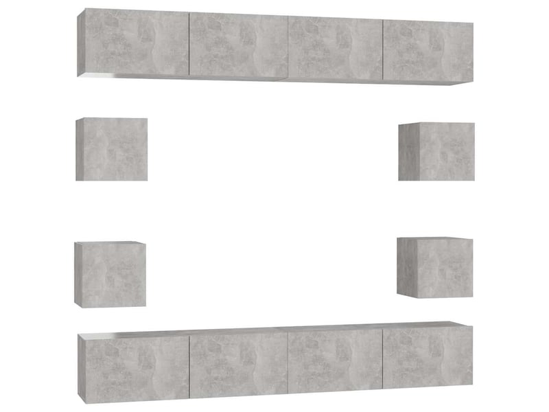  Ensemble de meubles tv - banc tv - meuble de rangement 8 pcs gris béton bois d'ingénierie  - Conforama A