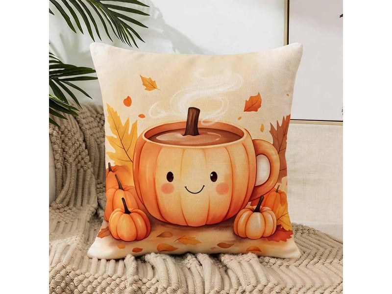  Lot de 4 housses de coussin 45x45cm, motif automnal – déco intérieure pour canapé et chambre (sans oreiller)-style 1  - Conforama D