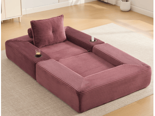 Canapé convertible avec porte-gobelet -  accoudoirs amovibles, velours côtelé rouge vin 122 × 98 × 80 cm