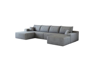 Canapé d’angle modulable 340 x 175 x 83 cm 4 places avec pouf, méridienne en l, assise profonde, sans montage, canapé compressible pour salon, gris