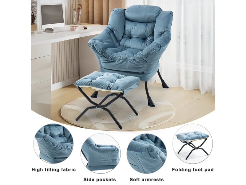 Fauteuil de détente 1 place avec appuie-tête, métal, bleu clair  - Conforama C