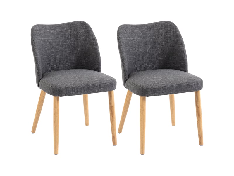 Pack de 2 chaises de cuisine nordiques avec revêtement en lin dossier courbé assise rembourrée pieds en bois gris clair  - Conforama A