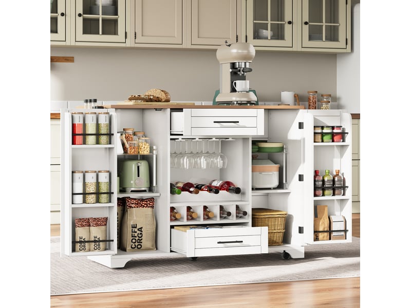Desserte de cuisine 138x70x92 cm plateau rabattable mdf blanc et naturel - Conforama D