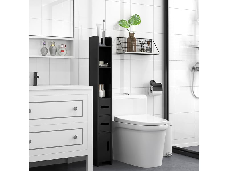 Colonne de rangement, armoire haute pour salle de bain bois noir 15x17x120cm - Conforama C