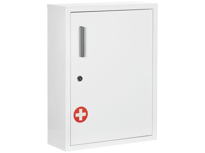  Armoire à pharmacie blanche avec deux étagères sur trois niveaux, porte verrouillable avec deux clés, dimensions 40 x 15 x 53,5 cm  - Conforama E