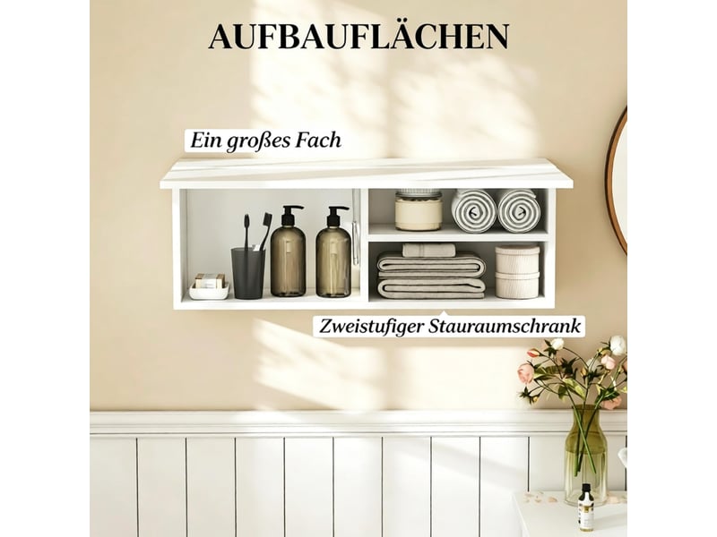  Meuble de salle de bain mural avec porte coulissante, meuble compact et peu encombrant, 80 x 25 x 30 cm  - Conforama C
