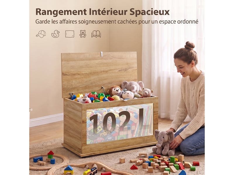  Coffre de rangement avec couvercle rabattable coloris naturel 80 x 40 x 45 cm  - Conforama E