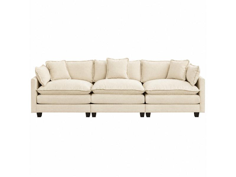  Canapé droit modulable 3 places 289 × 75 × 84 cm en chenille beige, coussins rembourrés IKSETERA TRADING LTD - Conforama A