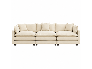 Canapé droit modulable 3 places 289 × 75 × 84 cm en chenille beige, coussins rembourrés