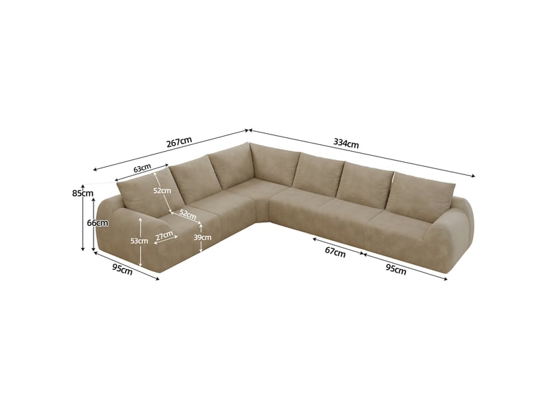  Canapé d'angle modenvie 6 places en tissu chenille, mousse haute élasticité, forme l, kaki, 334 x 267 x 85 cm  - Conforama C
