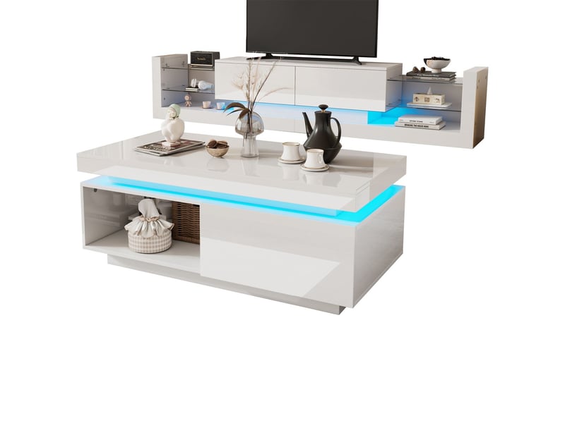 Meuble tv design brillant avec table basse et gain d'espace meuble tv avec rangement  - Conforama E