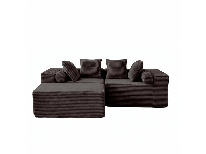  Canapé d'angle modulable 3 places avec méridienne en tissu chenille noir  - Conforama A