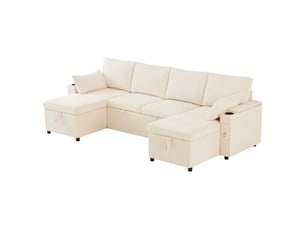 Canapé d'angle gauche convertible <strong></strong> <strong></strong> 4 places Tissu beige avec coffre de rangement