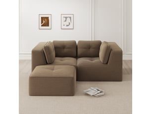 Canapé d’angle modulable 2 places velours côtelé marron – 208 x 177 x 69 cm