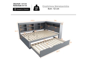 Lit simple 140x200 cm    coloris gris