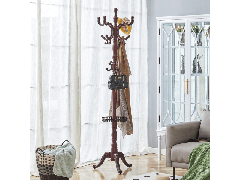  Porte-manteau sur pied européen 50x48x195 cm, meuble de chambre, multi-crochets, meuble salon, bois et métal, noyer  - Conforama B