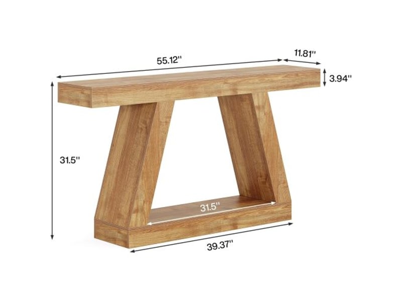  Console d'entrée avec structure ouverte et plateau long, charge 150 kg, pour salon et entrée, en mdf naturel  - Conforama C