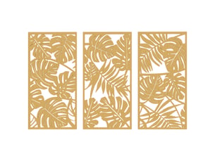 Ensemble de 3 décorations murales en bois 3d, 40 x 80 cm, effet bois naturel, feuilles tropicales