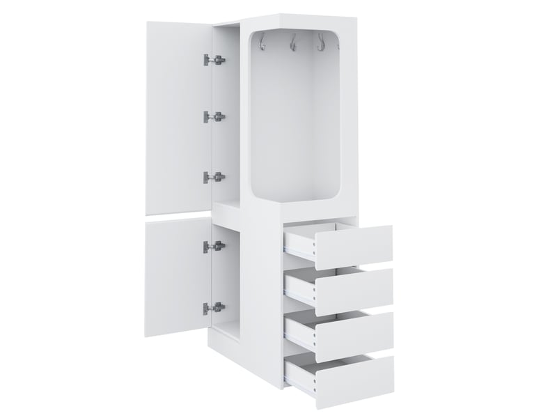  Armoire 70 x 40 x 170 cm blanc, une porte, tiroirs, compartiments et zone ouverte de rangement  - Conforama A