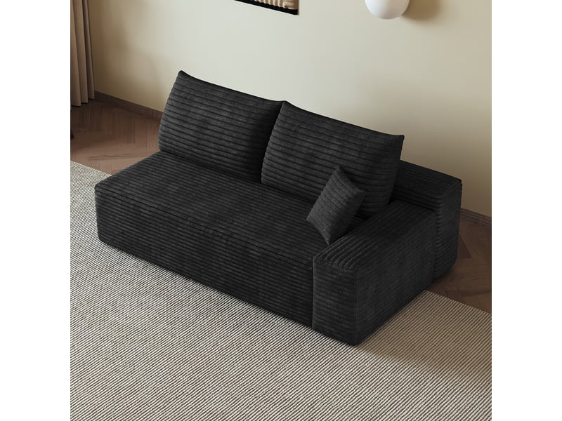 Canapé 2 places noir compact, petit canapé droit moderne confortable pour studio et salon, 175x95x83 cm - Conforama E