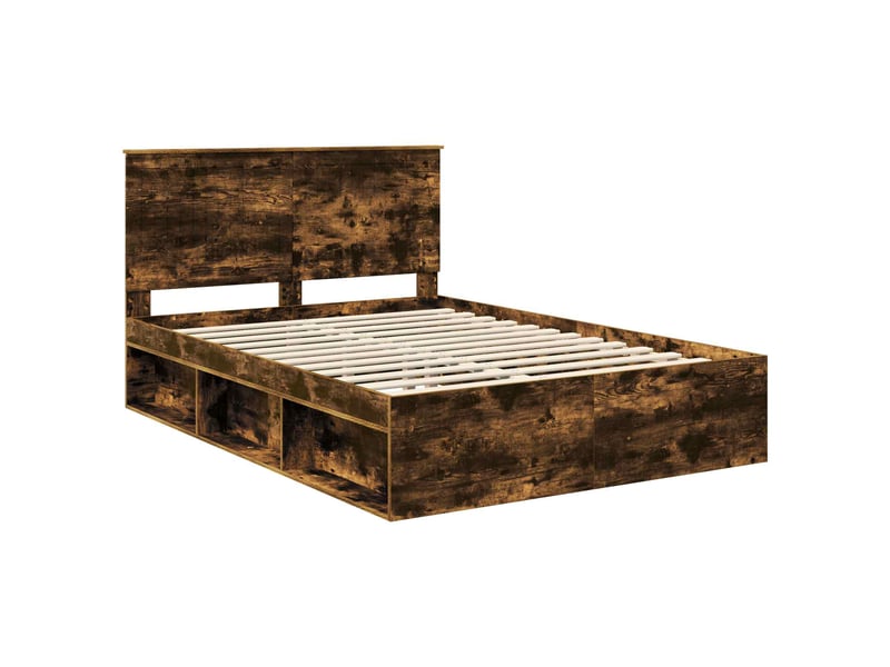 Lit double- lit adulte - cadre de lit chêne fumé 140 x 200 cm bois de pin massif - Conforama C