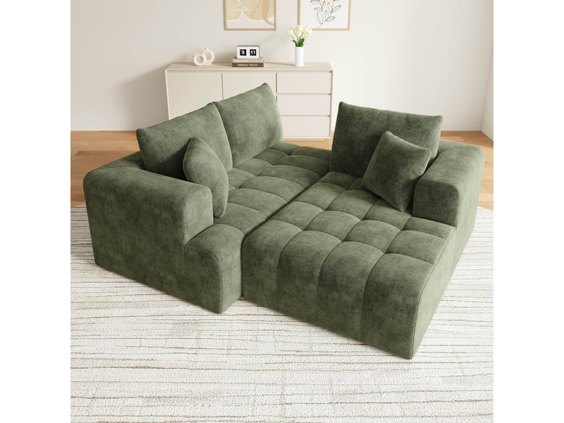  Canapé d'angle modulable 3 places 244,5 × 136 cm sans cadre, chenille verte IKSETERA TRADING LTD - Conforama E