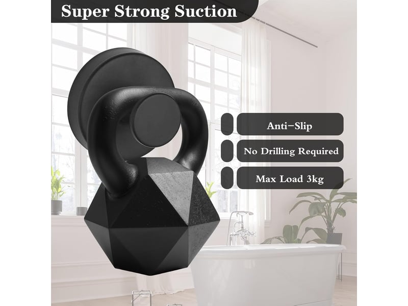 Lot de 4 crochets muraux à ventouse puissants, fixation sans perçage étanche et réutilisable, support de rangement pour cuisine et salle de bain, noir  - Conforama D