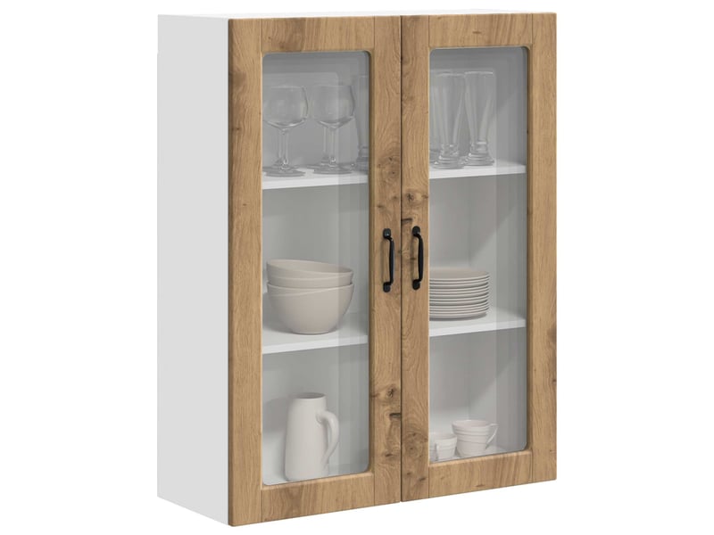  Meuble mural de cuisine, cabinet en verre mural chêne artisanal 80x31x100cm shl1702  - Conforama C