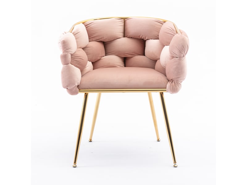  Fauteuil d'appoint avec accoudoirs, dossier moyen et assise rembourrée, structure métallique, velours rose  - Conforama A