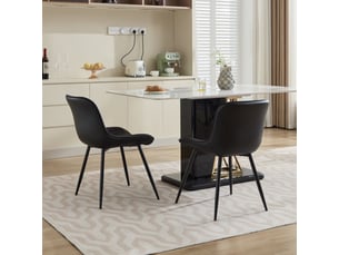 Lot de 2 chaises de salle à manger - 50x47x77cm - chaises capitonnées en tissu rembourré pieds métal noir - noir