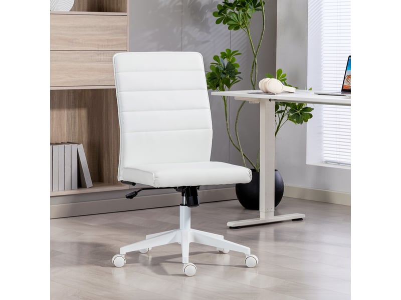  Chaise de bureau ergonomique et réglable avec dossier incurvé, en similicuir et acier, 58 x 53 x 97-107 cm, blanche  - Conforama C