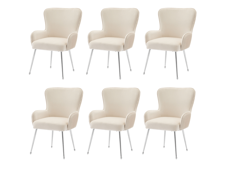  Lot de 6 chaises de salle à manger avec accoudoirs en velours beige  - Conforama A