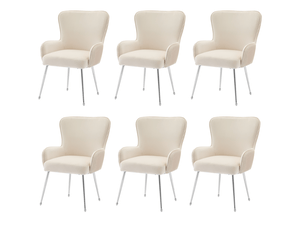 Lot de 6 chaises de salle à manger avec accoudoirs en velours beige