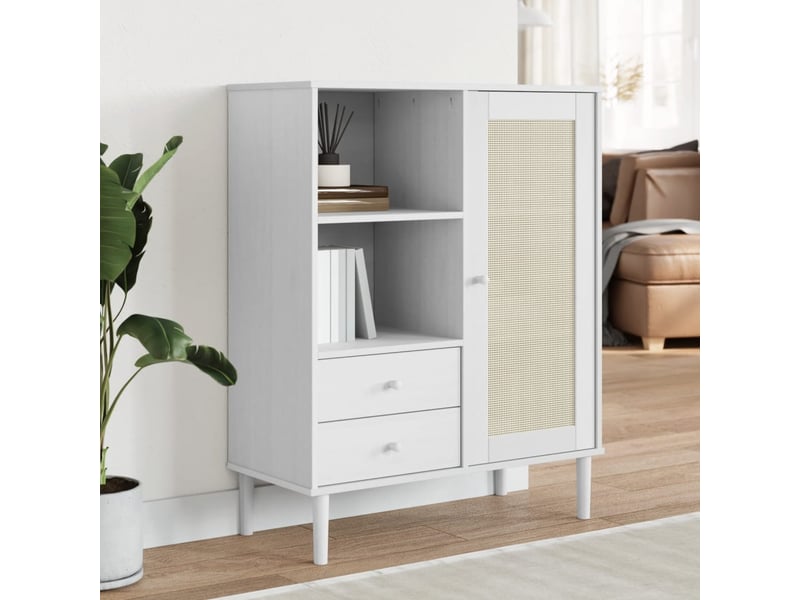  Buffet - bahut - meuble de rangement senja aspect rotin blanc 90x40x112cm bois massif de pin  - Conforama B