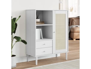 Buffet - bahut - meuble de rangement senja aspect rotin blanc 90x40x112cm bois massif de pin
