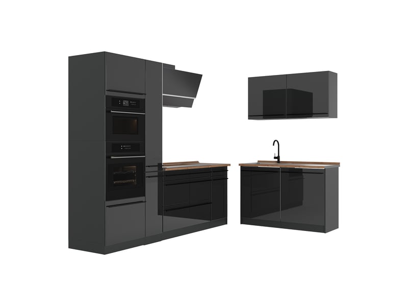  Vicco cuisine en angle, anthracite haute brillanceanthracite, 230 x 120 cm plan de travail chêne doré  - Conforama A