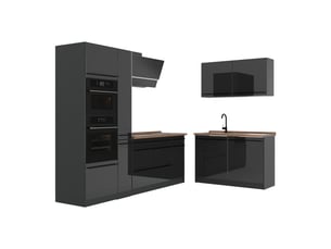 Vicco cuisine en angle, anthracite haute brillanceanthracite, 230 x 120 cm plan de travail chêne doré