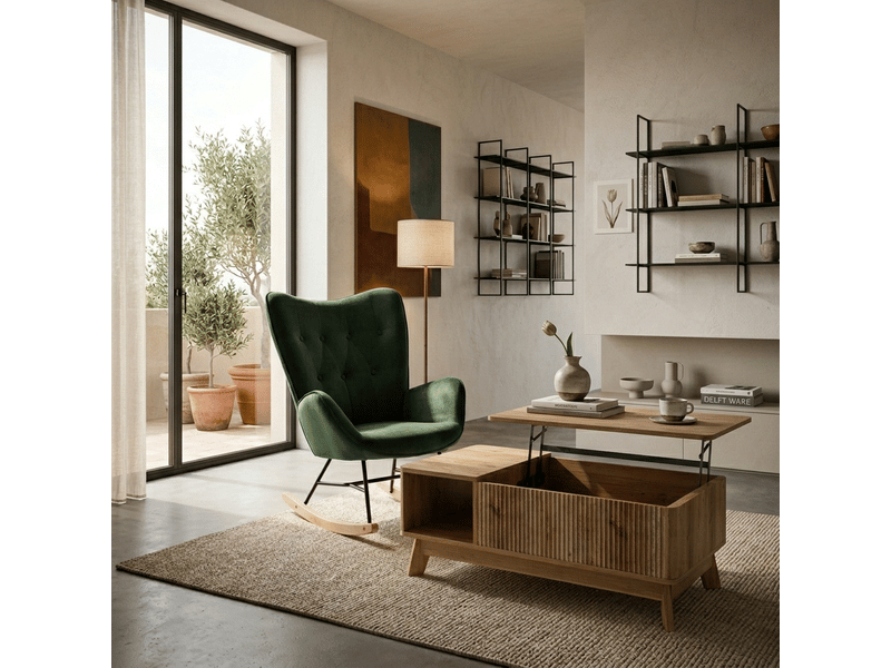  Table basse relevable effet bois naturel design ondulé 95x48x50cm  - Conforama C