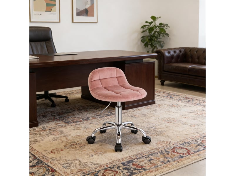 Chaise pivotante - velours rose - réglable en hauteur 56,5-68 cm - pivotante 360° - base métal chromé 31x38x68cm - Conforama D