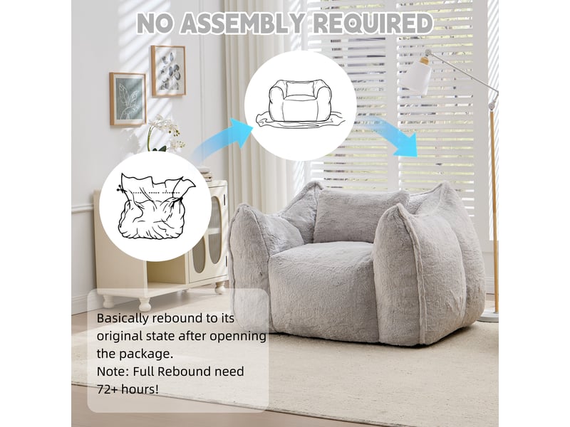  Pouf fauteuil en tissu,fausse fourrure, gris  - Conforama C