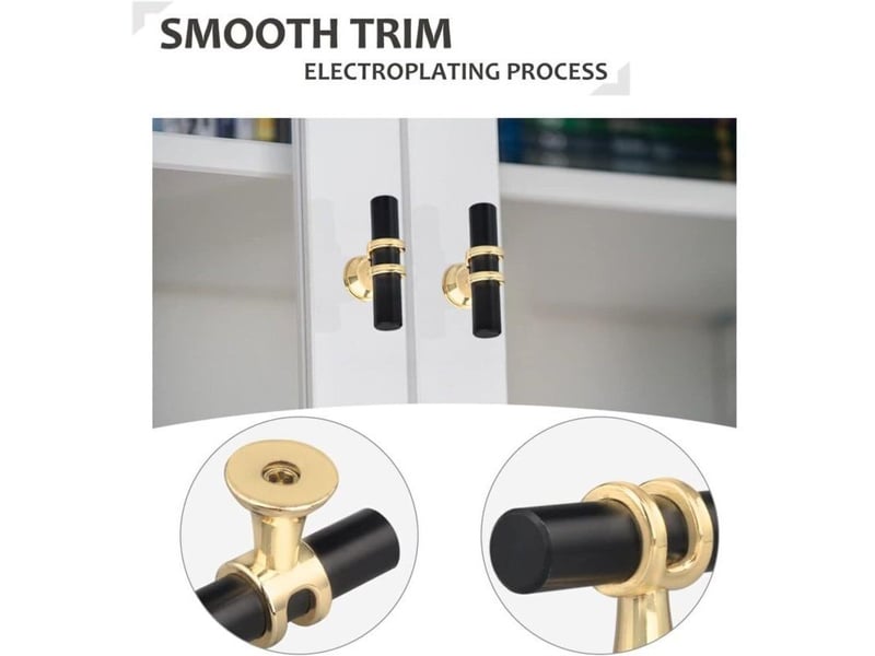  Lot de 10 boutons de tiroir monotrou en t, alliage de zinc, noir avec base dorée  - Conforama C