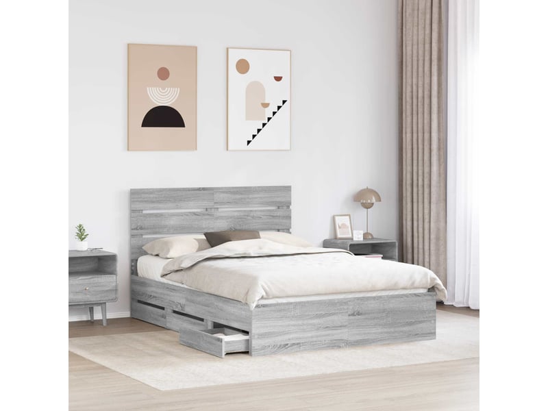  Lit double- lit adulte -  cadre de lit gris sonoma 140 x 200 cm bois ingénierie  - Conforama B