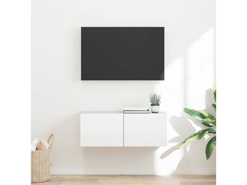  Meuble tv - banc tv - meuble de rangement mural 78,5 x 31 x 29,5 cm blanc brillant  - Conforama B