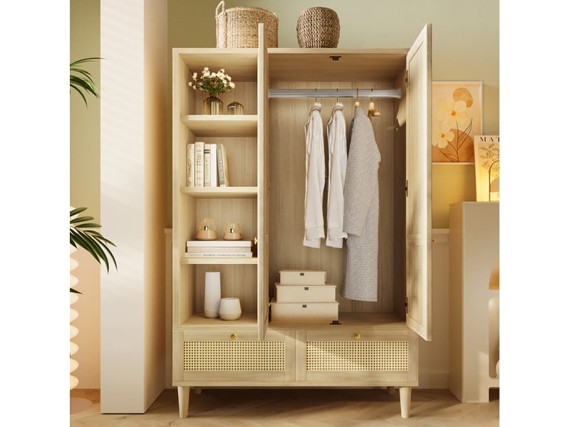 Armoire 2 portes 120x50x180 cm rangement mdf bois métal chêne - Conforama C