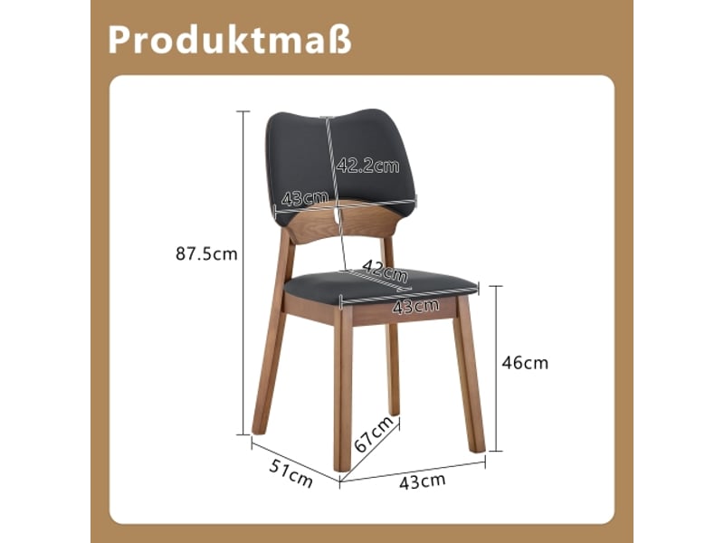 Set de 2 chaises de salle à manger en bois, dos en papillon, assise rembourrée, design moderne, sans table - Conforama C