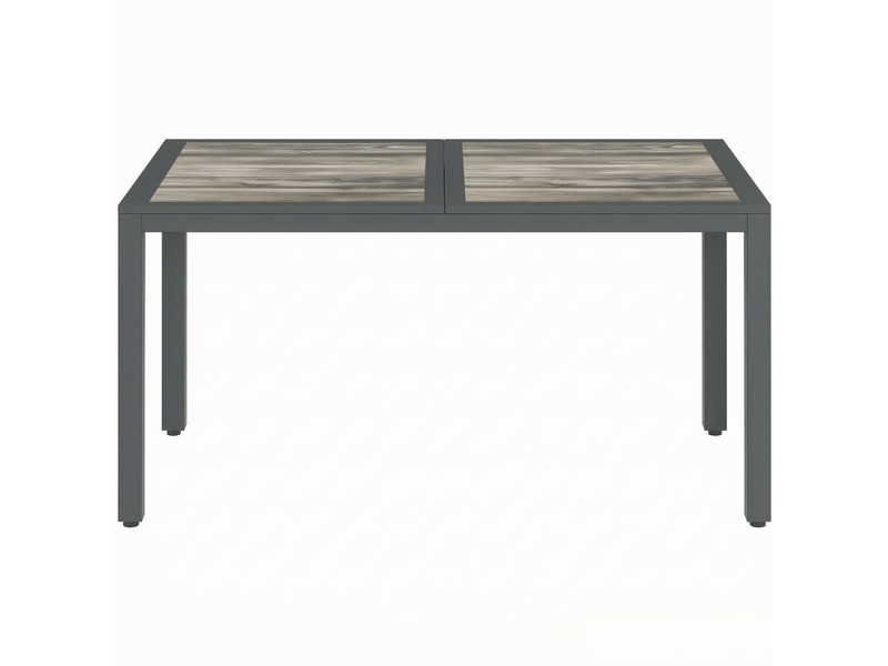  Table de jardin ulevr pour 4 à 6 personnes avec pieds réglables, 140 x 80 x 72 cm, plateau pspc effet bois et structure en acier galvanisé gris foncé  - Conforama A