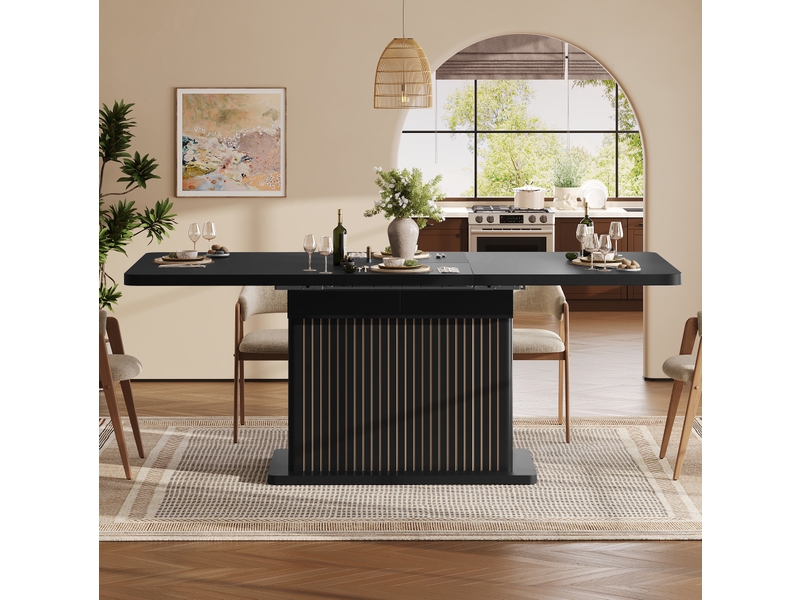  Table à manger extensible 120-160 cm avec rangement caché, noir mat  - Conforama W