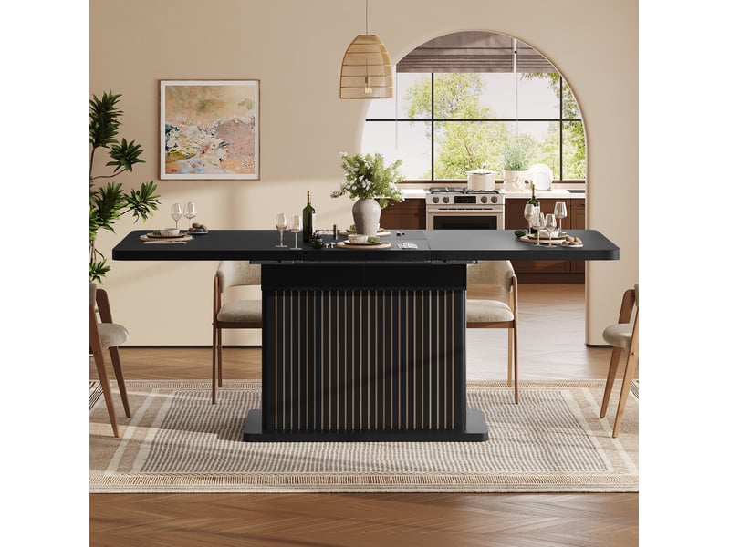  Table à manger extensible 120-160 cm avec rangement caché, noir mat  - Conforama W